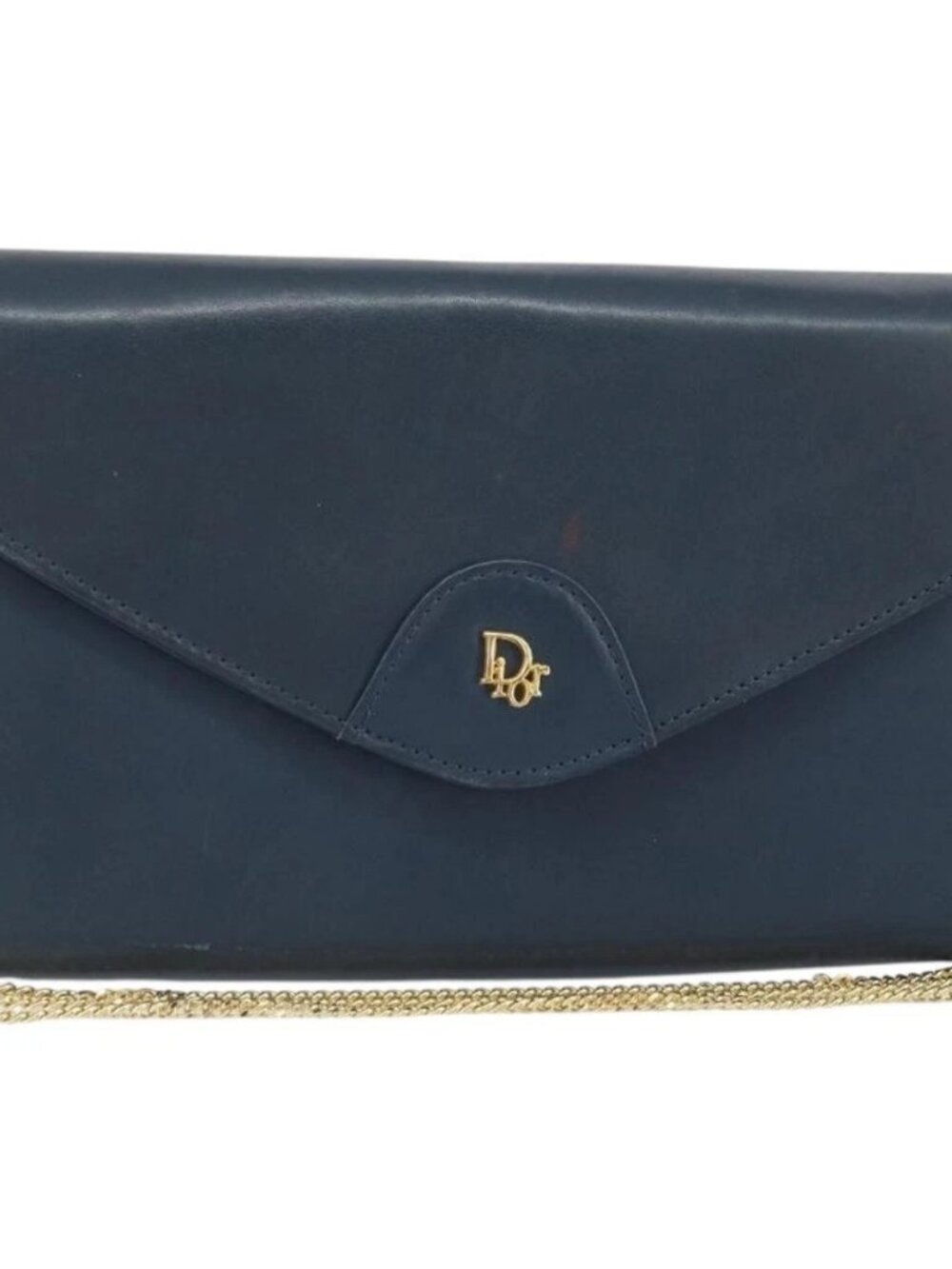 Christian Dior Chain Shoulder Bag Leather Navy Gold Auth BA9389 - Picture 2 of 16